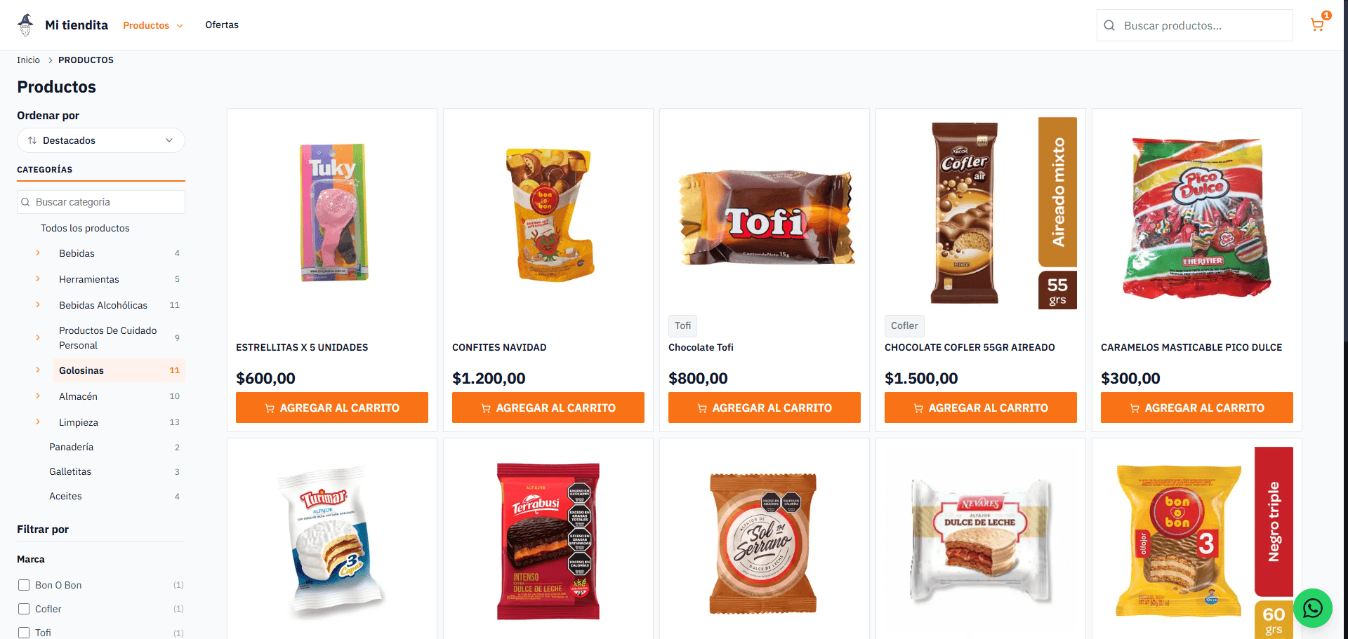 Tienda online propia de Vendi con catálogo de productos, precios y botón de compra